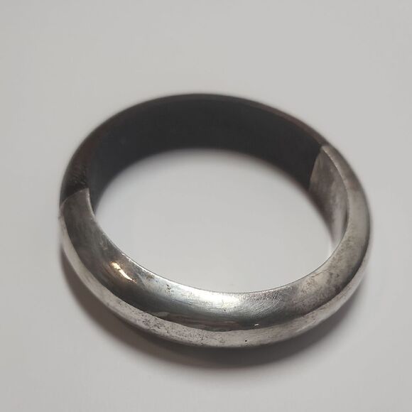 Sterling Silver Wooden Bangle Bracelet Size 8 - Picture 1 of 5